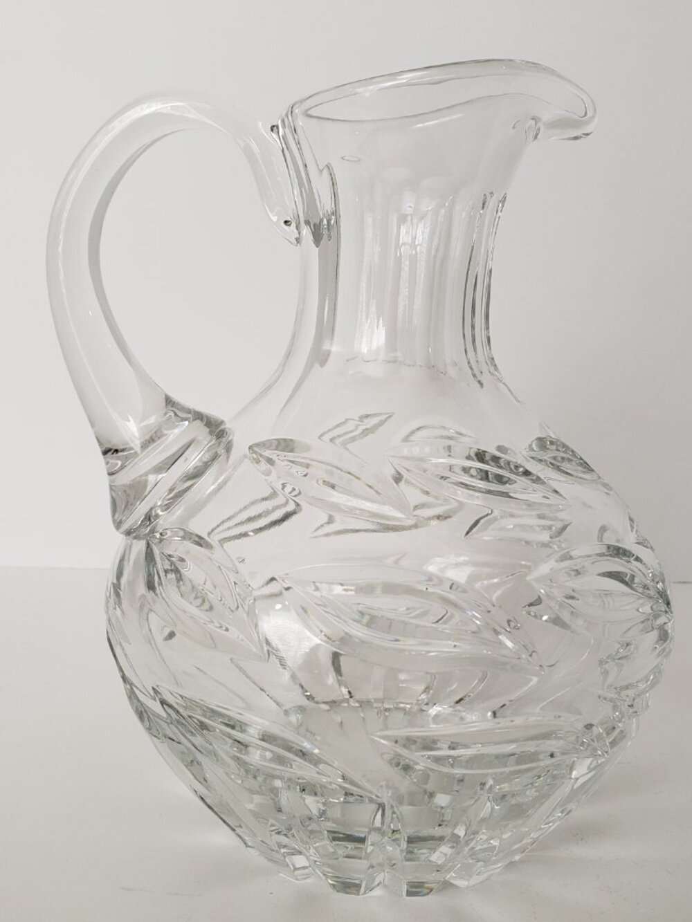 Vintage Heavy Glass Pitcher Leaf Design Excellent Condition - Picture 2 of 8